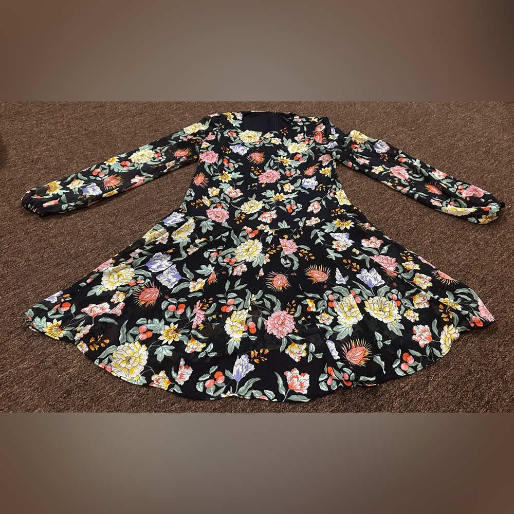 Like NEW!! Tommy Hilfiger Womens 6 Black Floral Long Sleeve Chiffon Dress